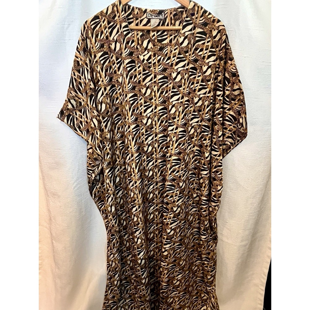 Details‎ OS Womens Kaftan MuMu Housedress Leopard Zebra Resort Loungewear Animal